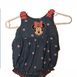 Disney Denim Romper with Minnie Mouse and Red Accents